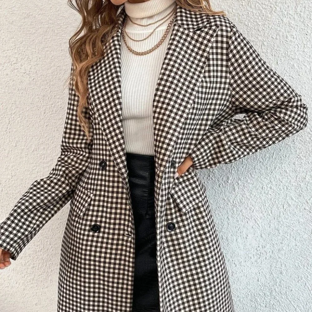 BLACK GINGHAM PRINT BLAZER CHIC CLASSY BUSINESS CASUAL STREETWEAR - Picture 5 of 6